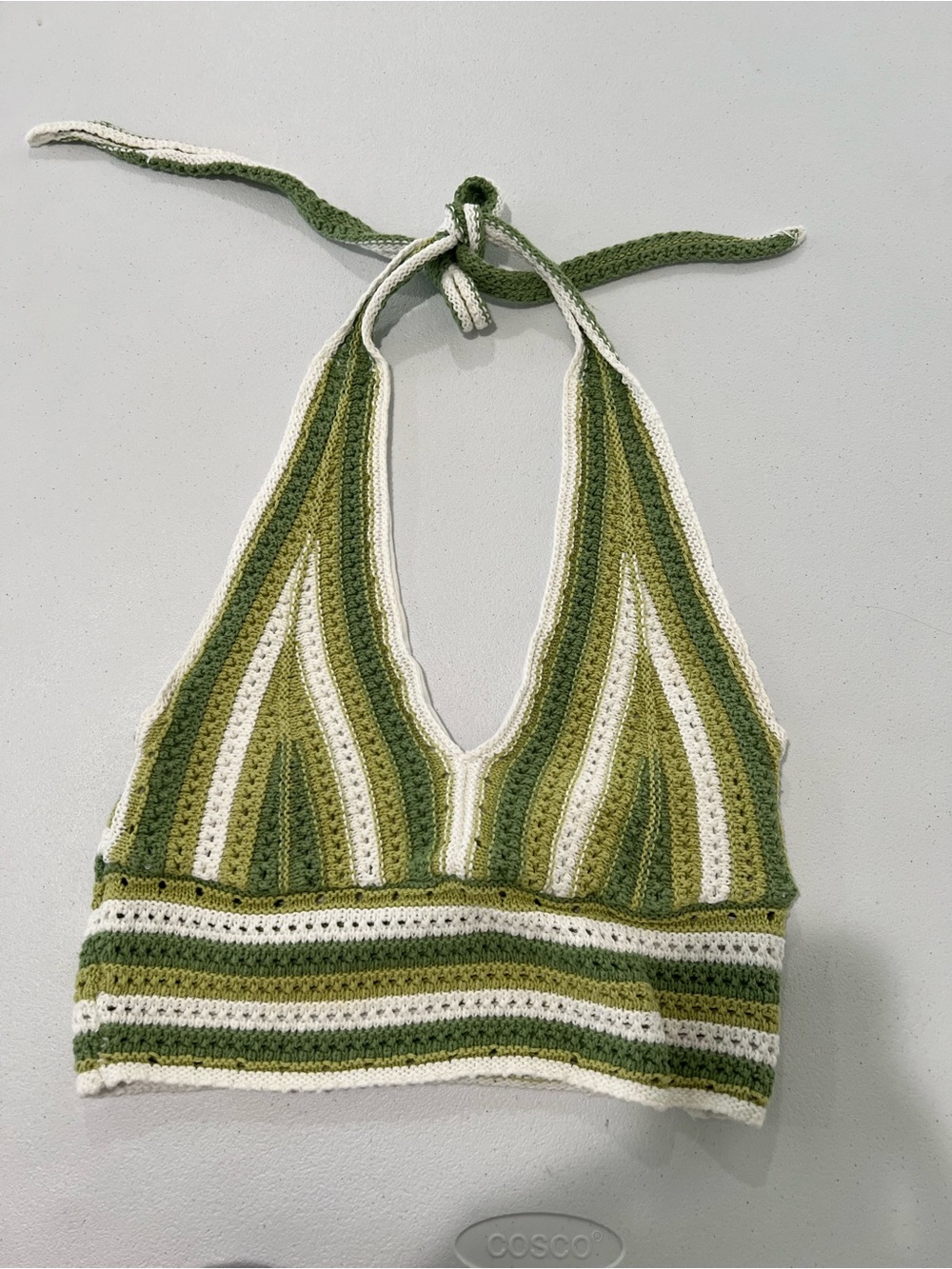 HOLLISTER Crochet Halter Tank Top in Olive & Cream L